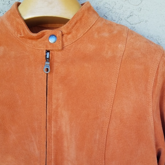 I.E Relaxed Pumpkin Suede Leather Bomber Jacket - Picture 3 of 6